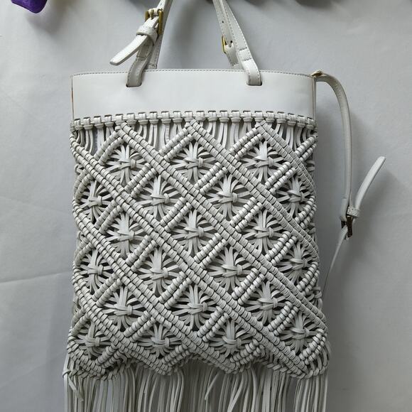 Tory Burch White Leather Woven Braided Macramé Fringe Limited Ed Crossbody Bag - Picture 16 of 16